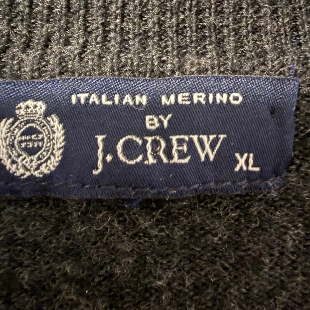 J.Crew Mens XL Italian 100% Merino Wool V-Neck Striped Sweater Charcoal Grey Tan